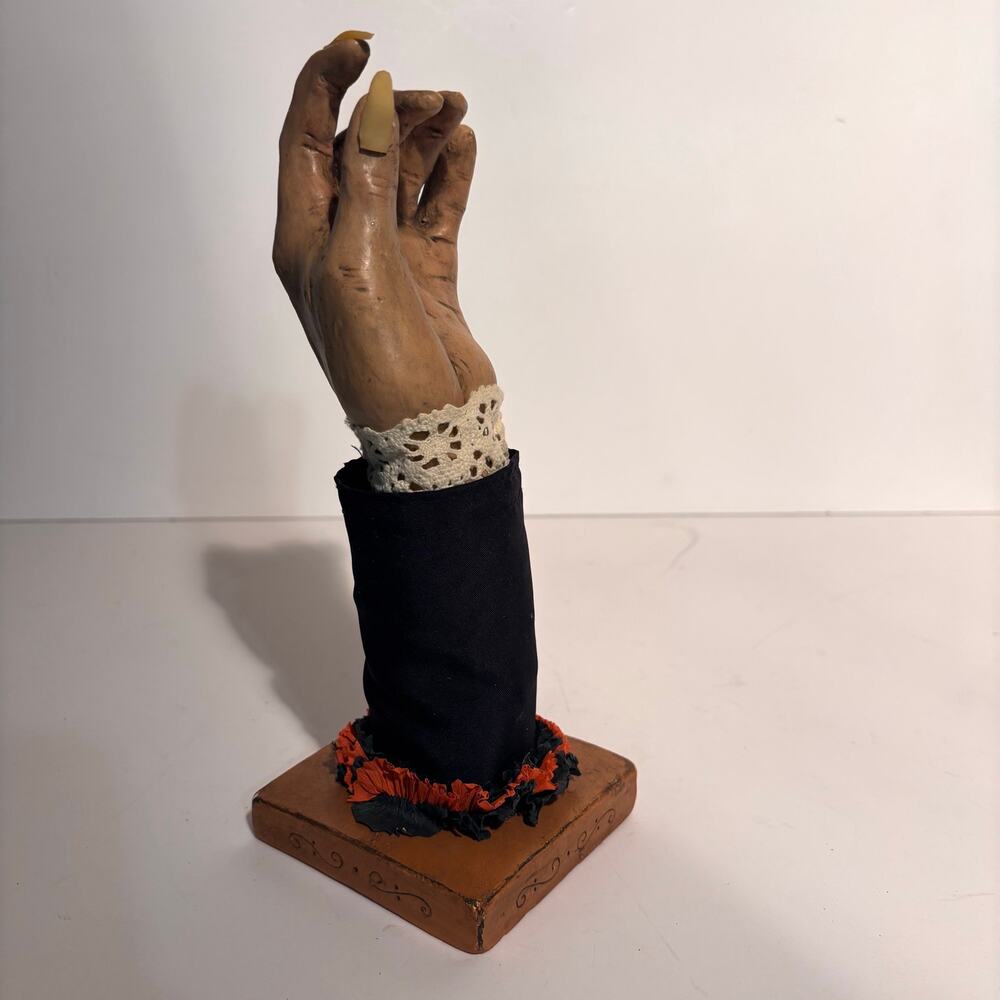 Gothic Creepy Severed Witch Hand 9.5 inches w/ Lace Cuff & Fabric Sleeve
